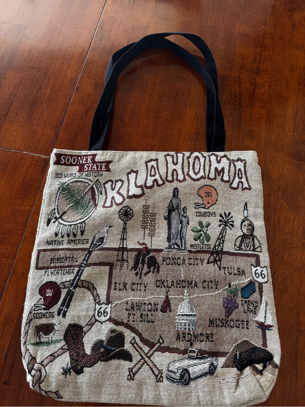 Oklahoma Tapestry Tote Bag in Beige NWOT